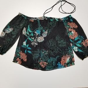 NY&C Floral Off Shoulder Blouse Sheer Overlay S
